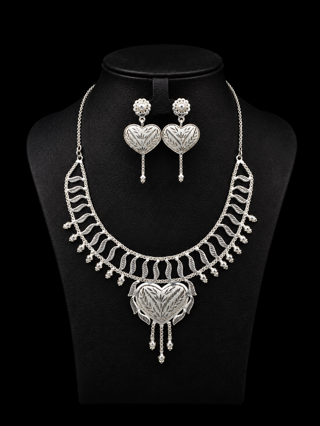 925 Sterling Silver Heart Design Necklace Set