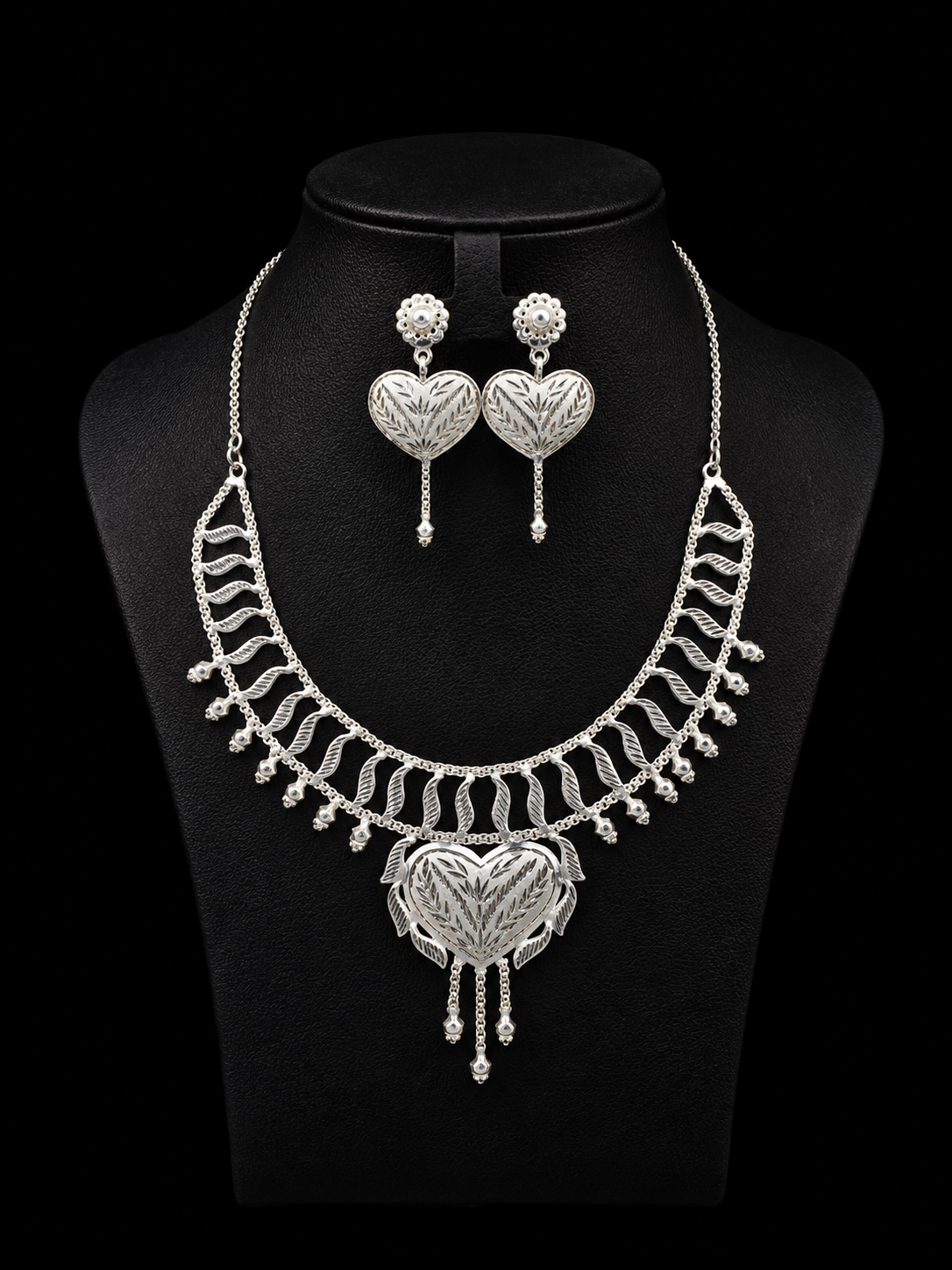 925 Sterling Silver Heart Design Necklace Set