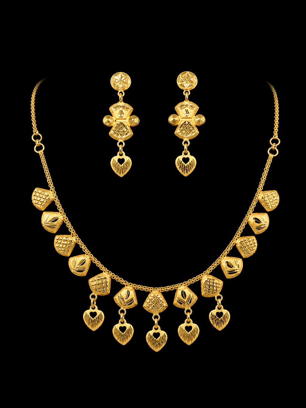 Silver Gold Heart Charm Necklace Set