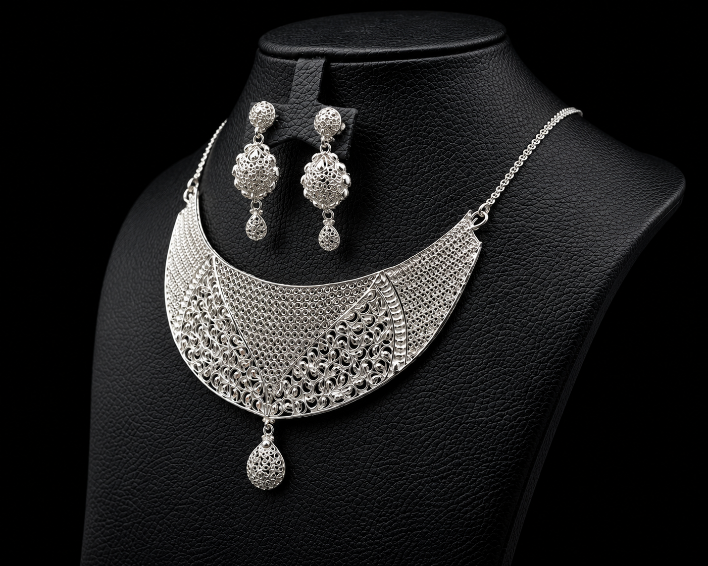 925 Sterling Silver Statement Necklace Set 28 gram