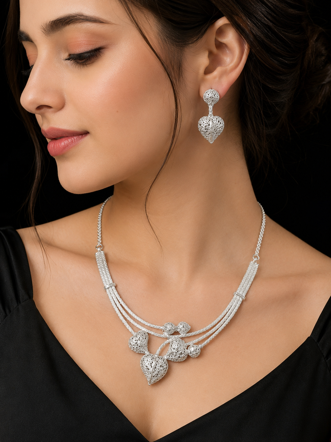 925 Sterling Silver Heart Necklace Set 21.3 gram