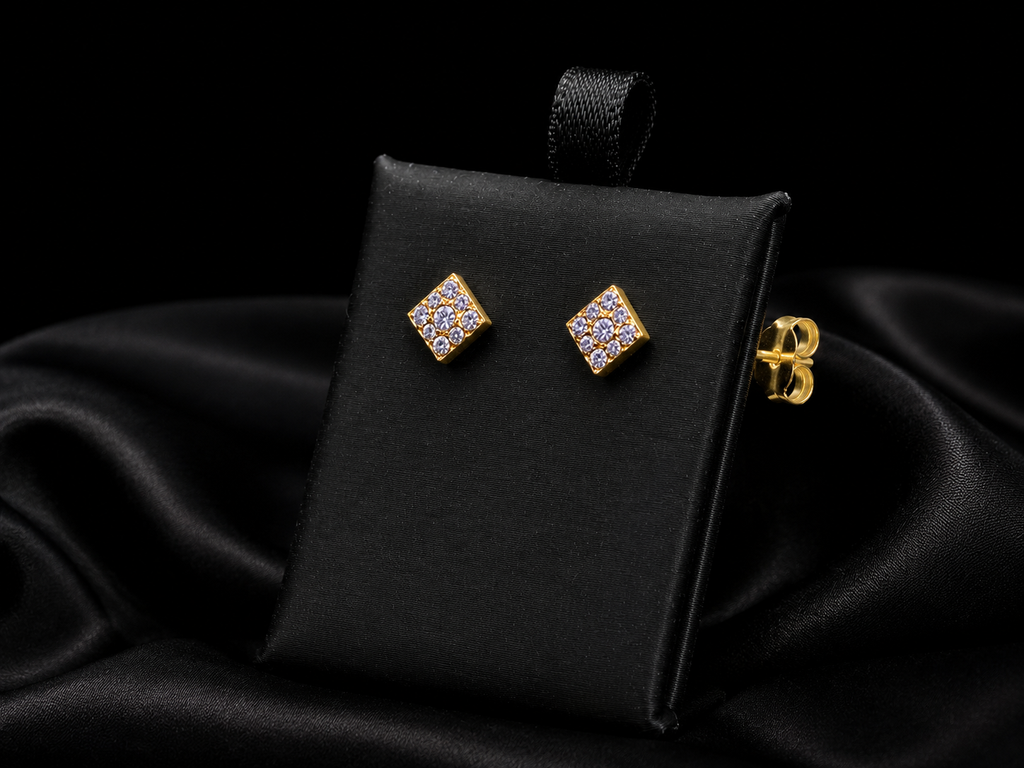 22K Gold Square Stud Earrings