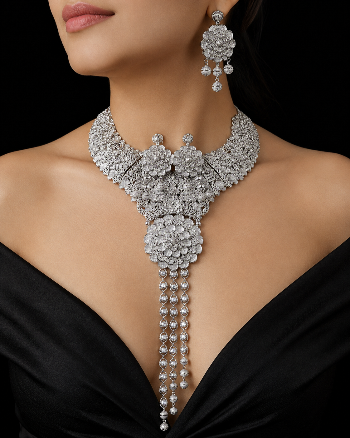 Luxury Silver Necklace & Earring Set 187.5 gram