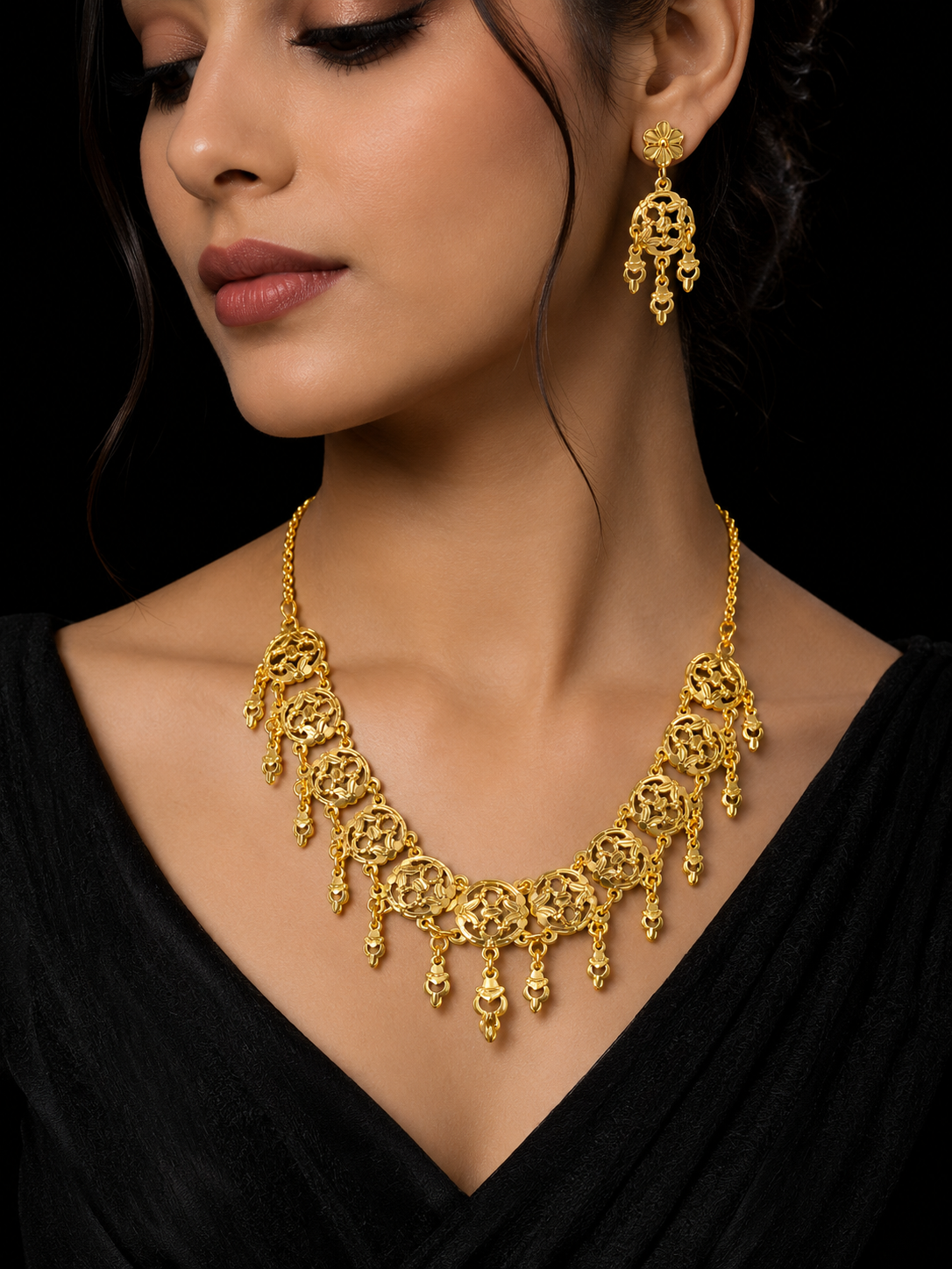 Silver Gold Filigree Necklace Set