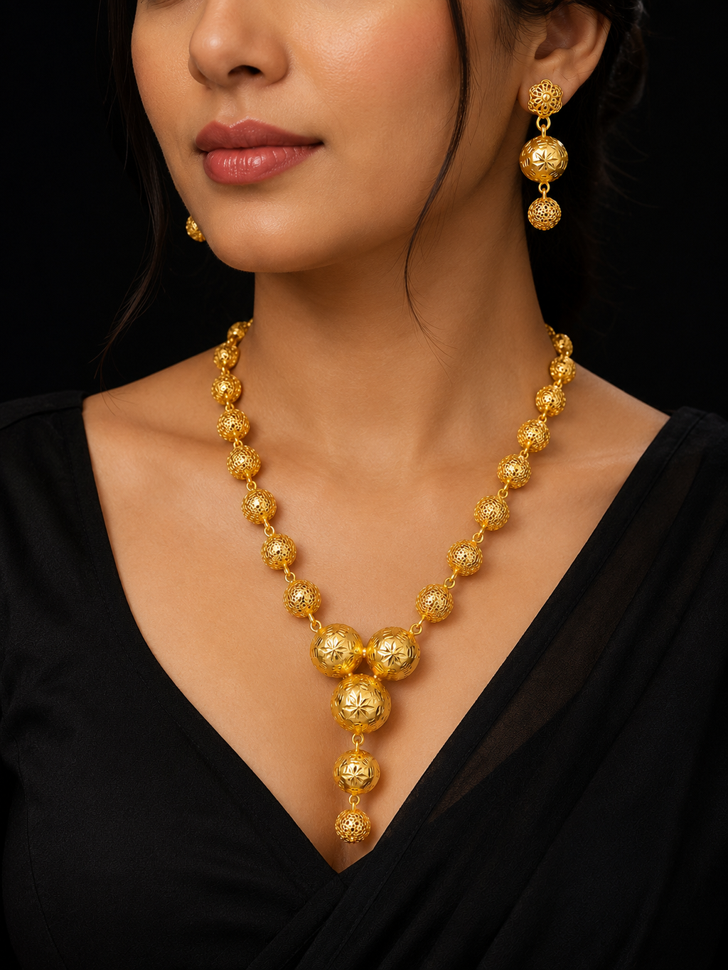 Silver Gold Beaded Necklace Set