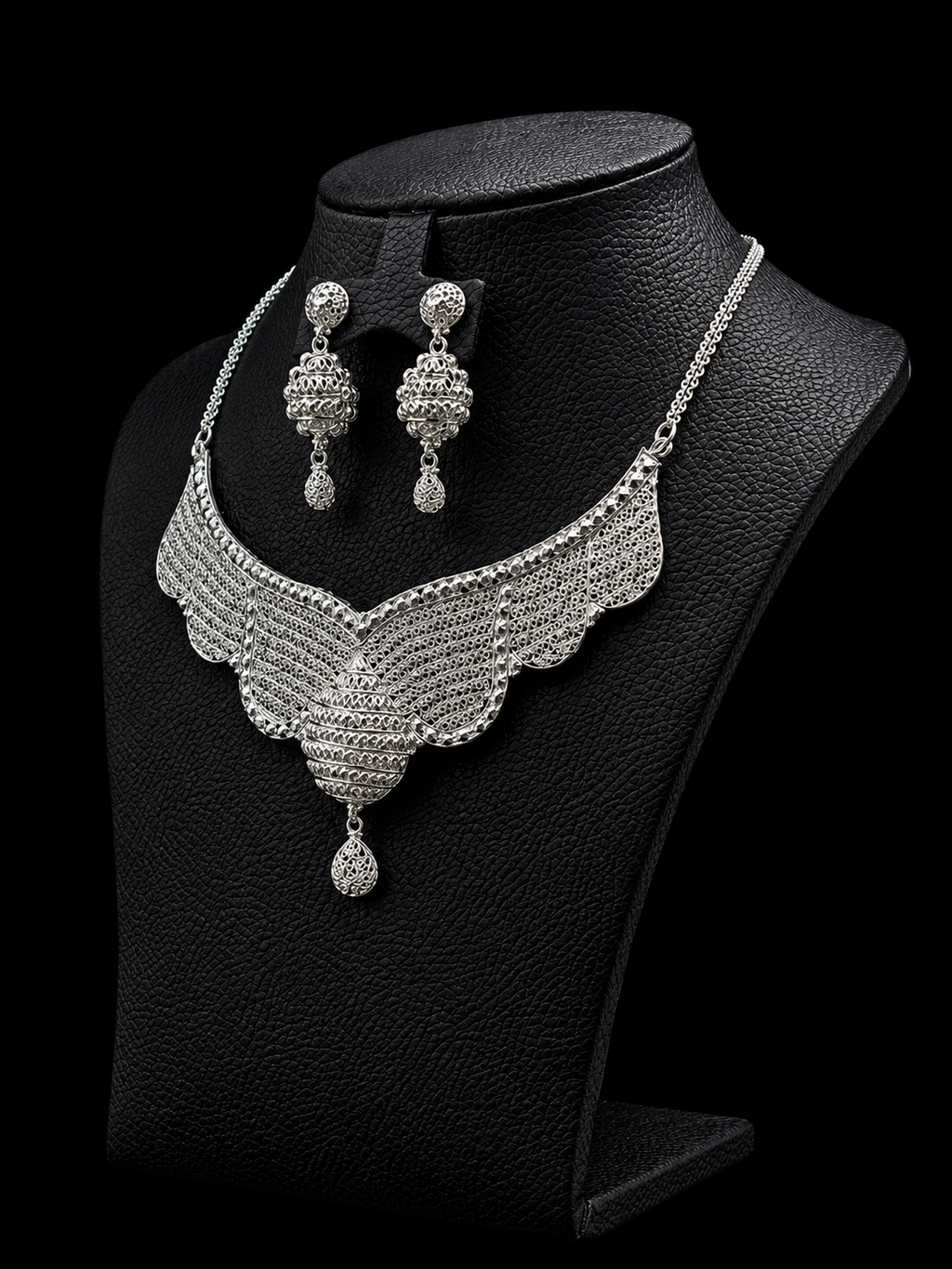 925 Sterling Silver Statement Necklace Set 29 gram