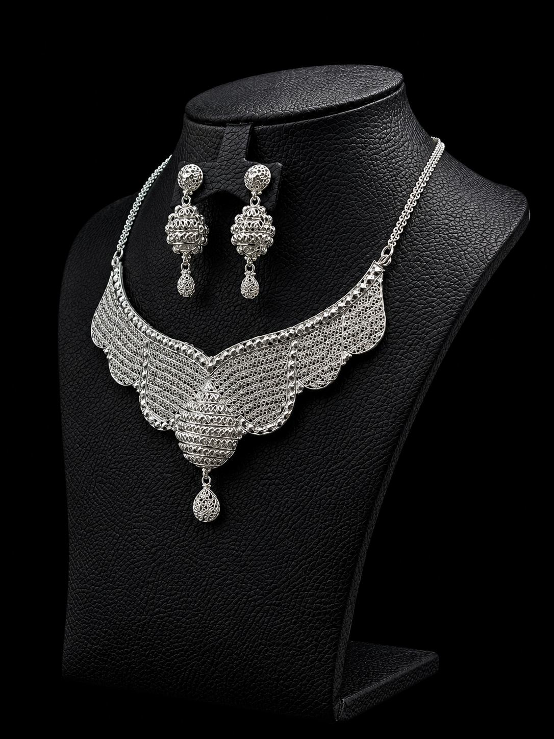 925 Sterling Silver Statement Necklace Set 29 gram