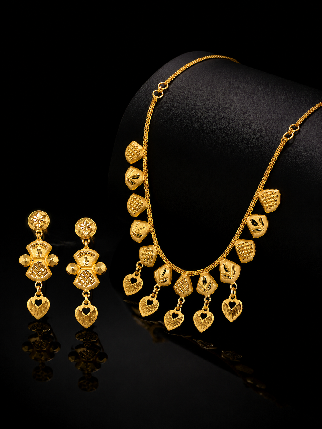 Silver Gold Heart Charm Necklace Set