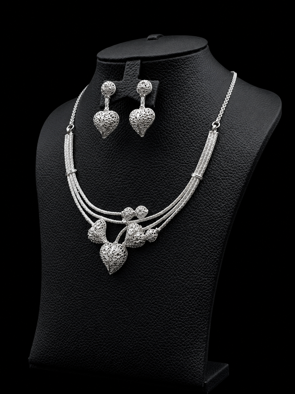 925 Sterling Silver Heart Necklace Set 21.3 gram