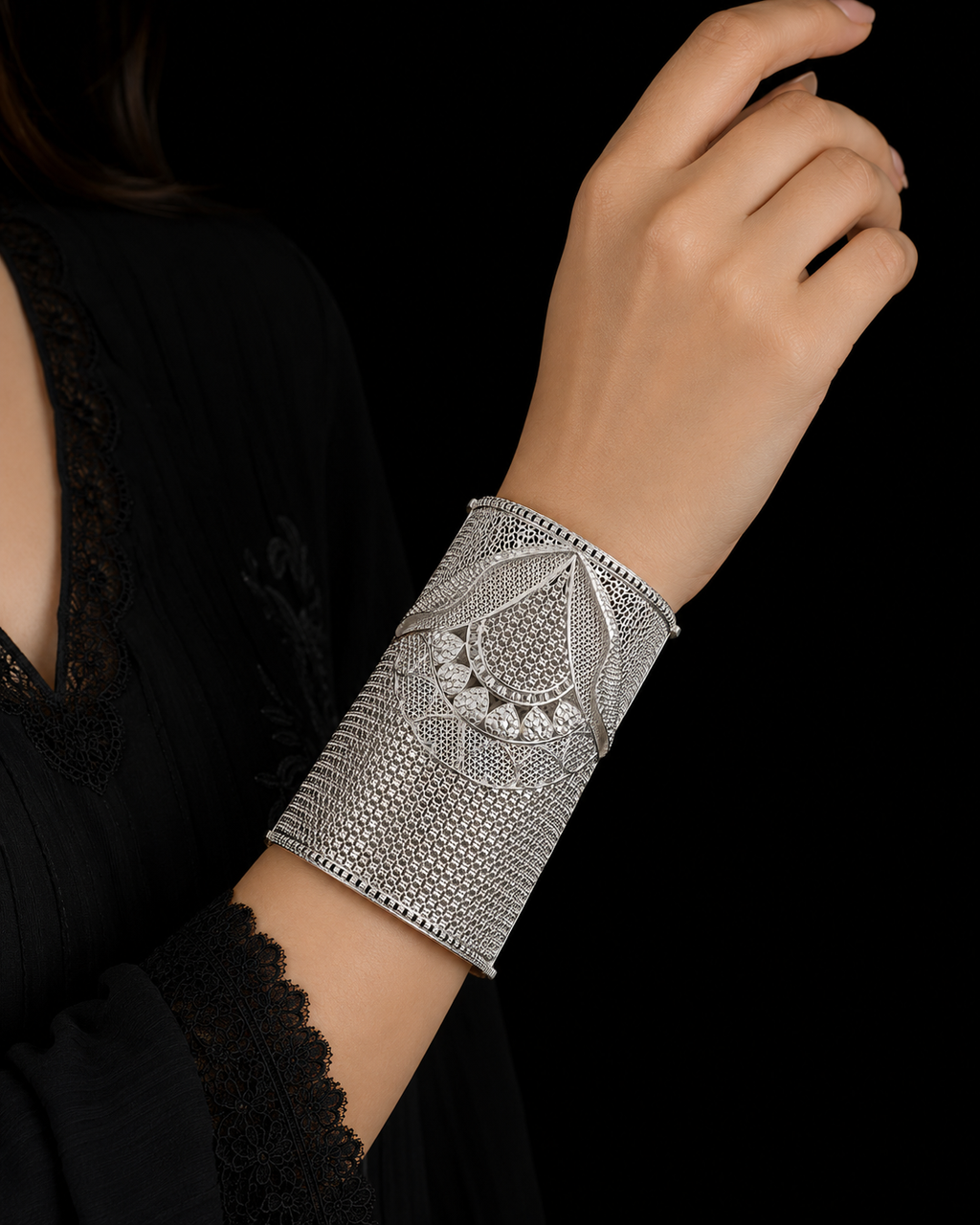 925 Sterling Silver Filigree Cuff Bracelet – Luxury Handcrafted Statement Cuff for Women