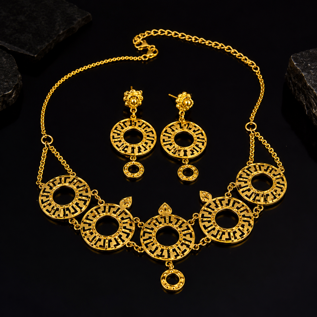 Silver Gold Geometric Necklace Set for Women