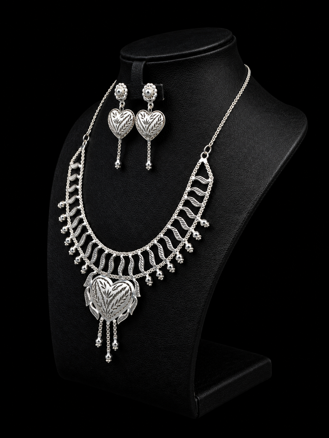925 Sterling Silver Heart Design Necklace Set