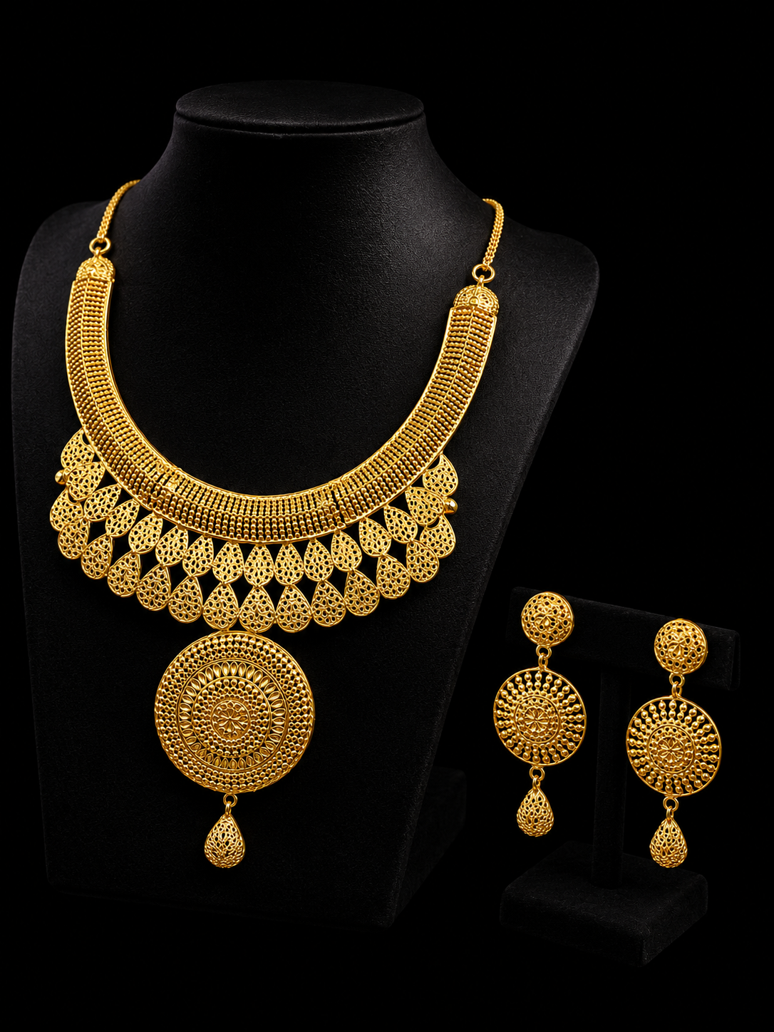 Silver Gold Royal Bridal Necklace Set