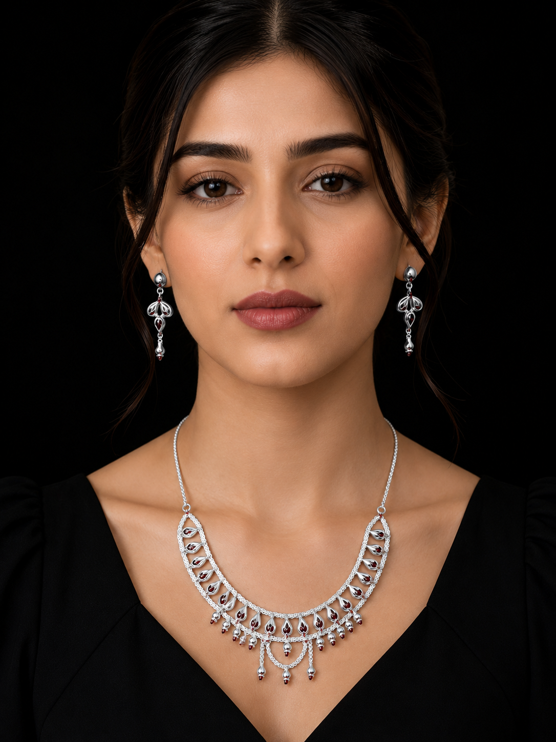925 Sterling Silver Necklace Set with Matching Earrings & Bracelet