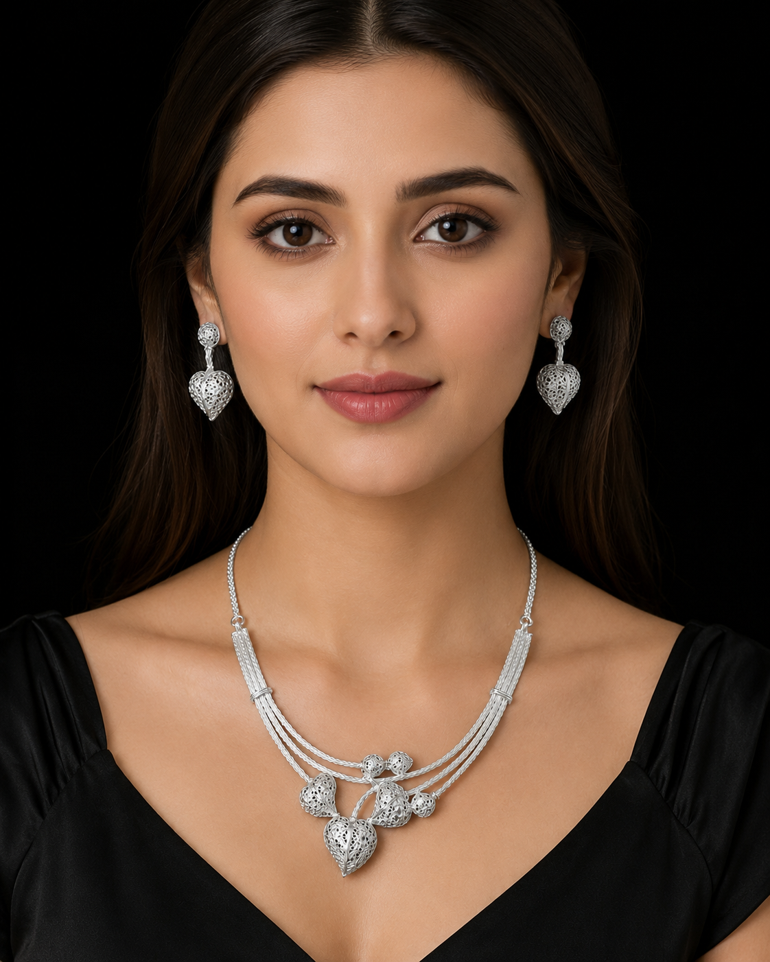 925 Sterling Silver Heart Necklace Set 21.3 gram