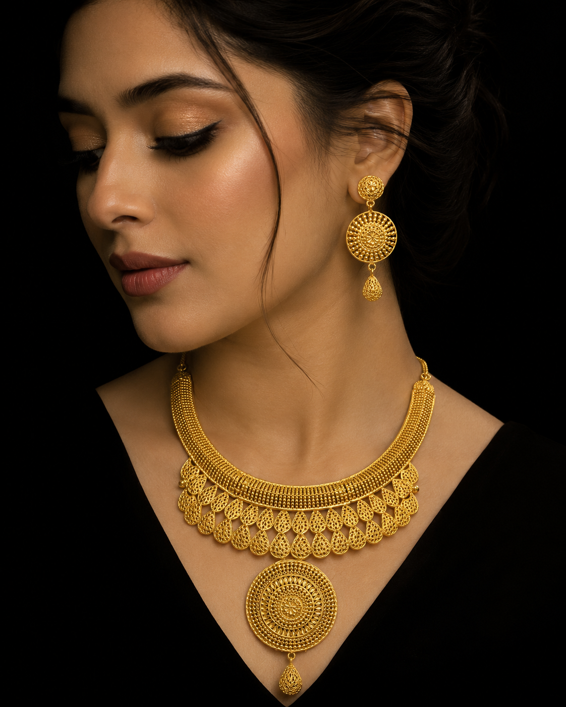 Silver Gold Royal Bridal Necklace Set