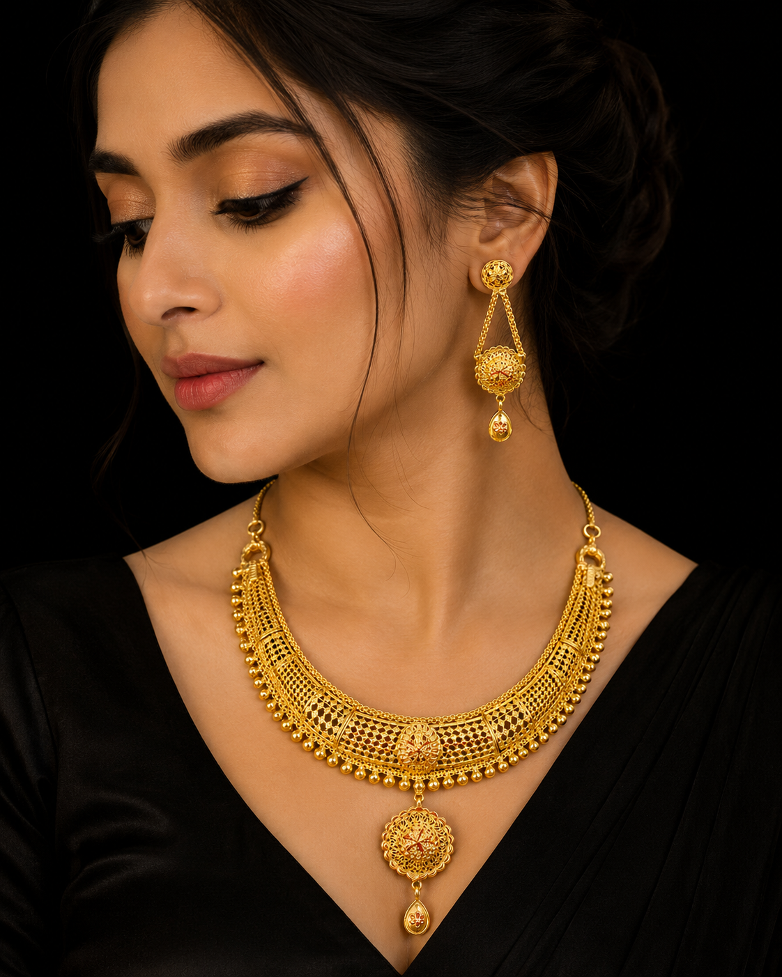Silver Gold Elegant Filigree Necklace Set