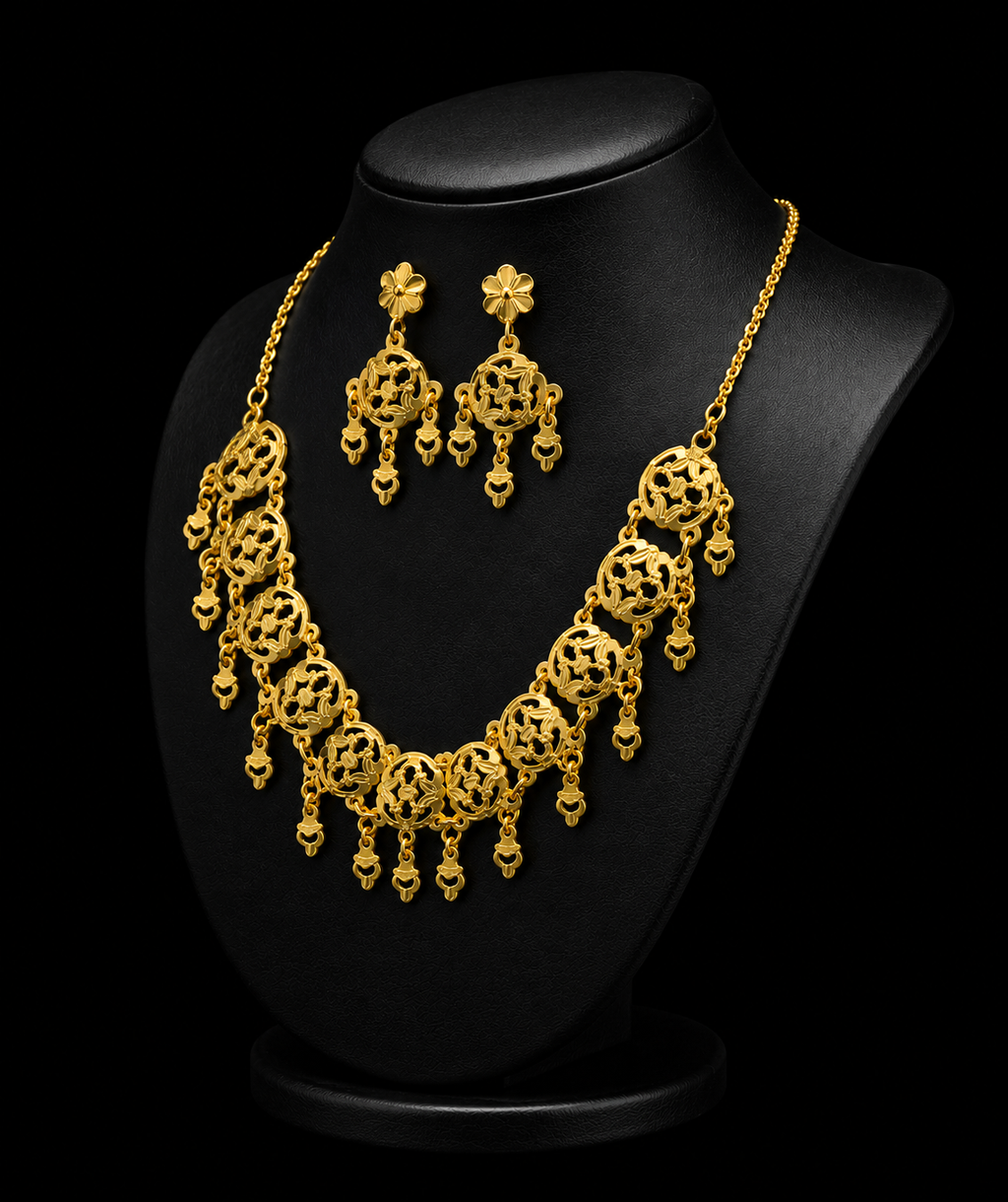 Silver Gold Filigree Necklace Set