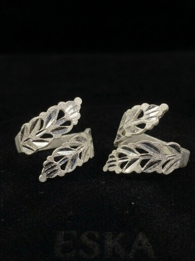 925 Sterling Silver Leaf Adjustable Ring 6.4 gram