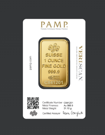 PAMP Suisse 31.103g (1 oz) Fine Gold Bar – 999.9 Pure Gold